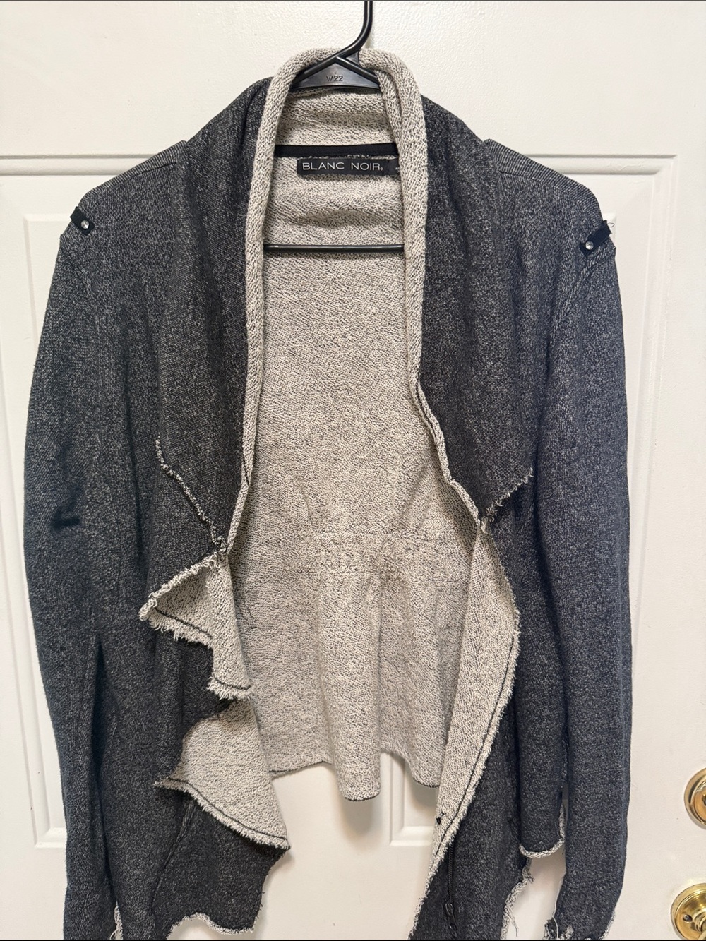 blanc noir Gray Open-Front Draped Cardigan with Cream Interior
